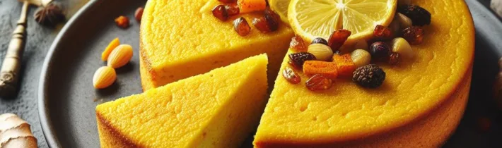 This healthy polenta cake is infused with warming ginger and turmeric